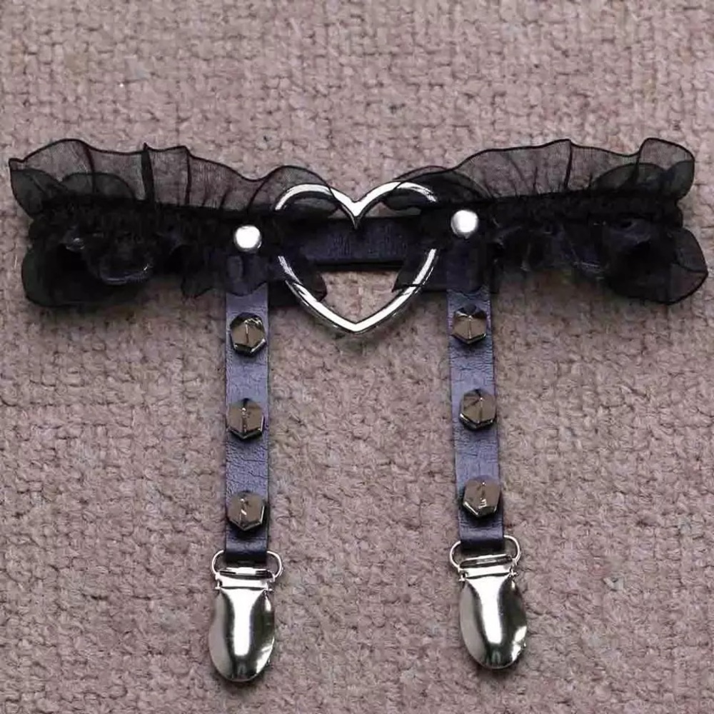 Black Lace and Leather Thigh Harness - Picture 3 of 3